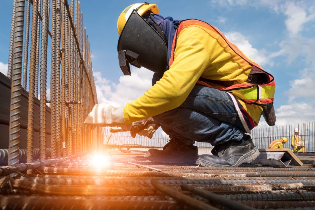 Welding worker welding steel structure